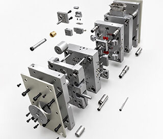 Exploded industrial mould as an example of application in the die and mould sector